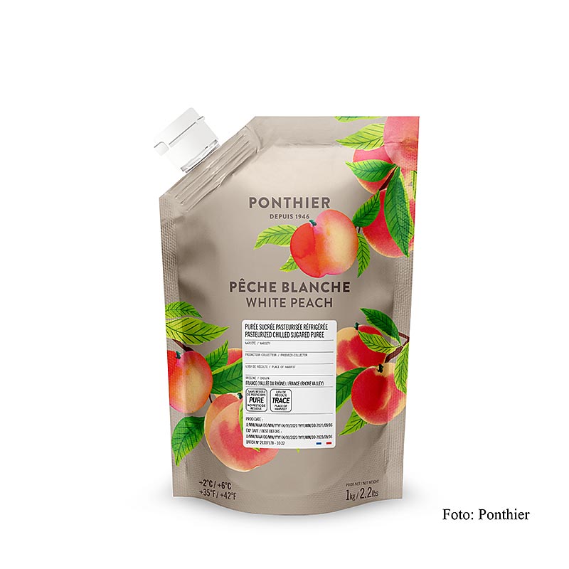 Ponthier hvid ferskenpuré, med sukker, 1 kg