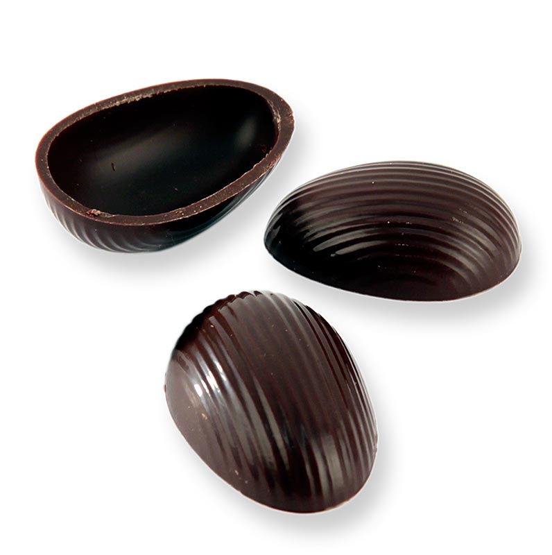 Praline-æg-halvskaller, mørk chokolade, store, 44x29 mm, Läderach (påske), 462 s
