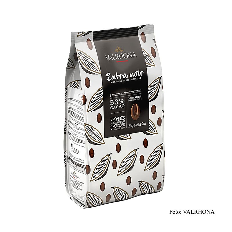 Valrhona Extra Noir, mørk chokolade, callets, 53 % kakao, 3 kg