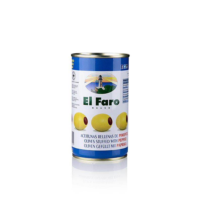 Grønne oliven, uden sten, med paprikapasta, i lage, El Faro, 350 g