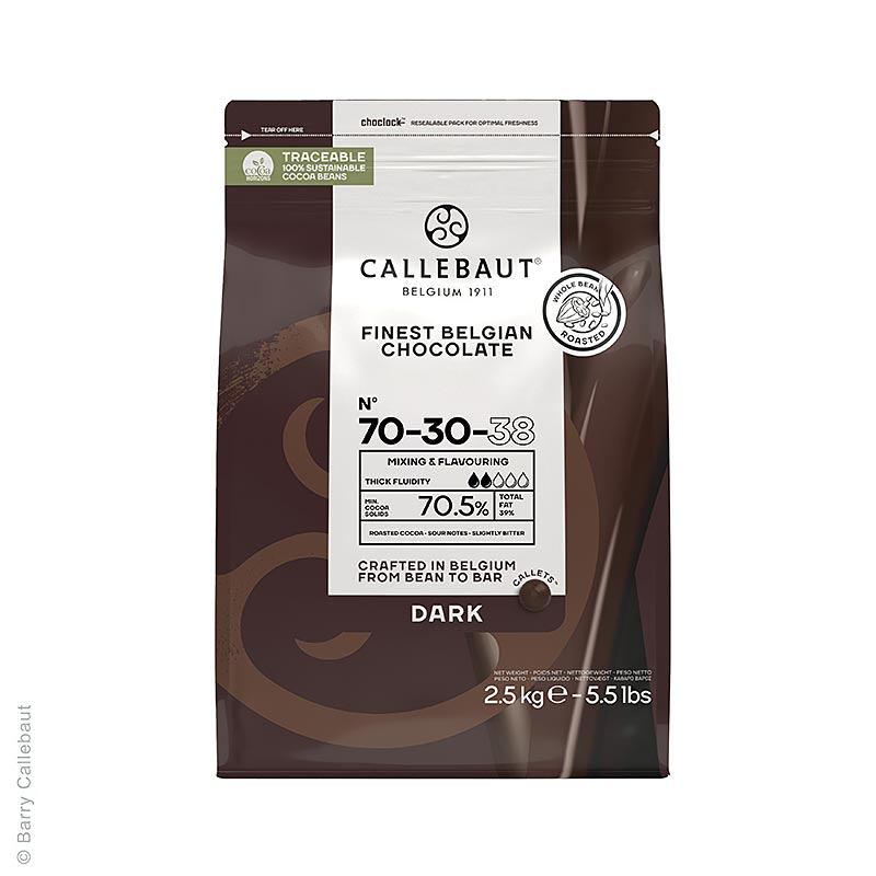 Mørk chokolade, 70/30, callets, 70 % kakao, 2,5 kg