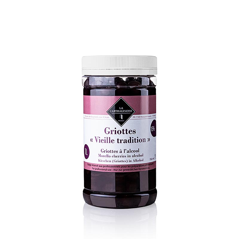 Griottes – sure kirsebær, i kirsebærbrændevin, uden kerne og stilk, 15 % vol., 1 kg