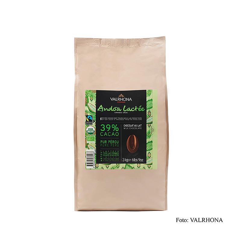 Valrhona Andoa Lactée, mælkechokolade, callets, 39 % kakao, økologisk, 3 kg