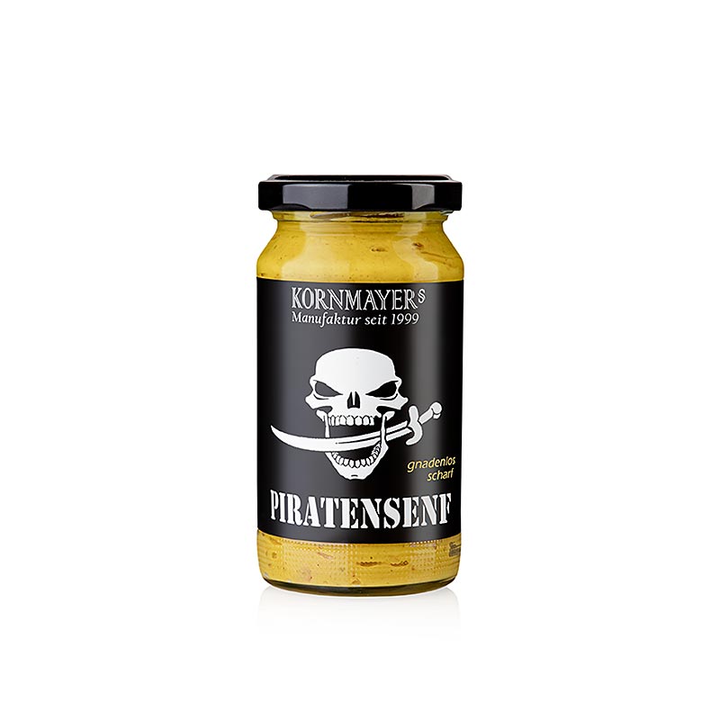 Kornmayer – Pirat-sennep, med rød peberfrugt og rom, nådesløst stærk, 210 ml