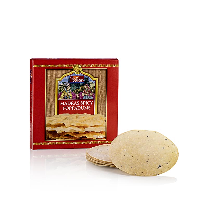 Pappadums, med sort peber, ø 12-13 cm, 112 g, 12 stk