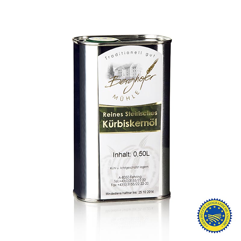 Græskarfrøolie fra Steiermark g.g.A., 100 % ren, Berghofer-Mühle, 500 ml