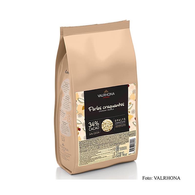 Valrhona sprøde perler, kornfyld med Opalys chokoladeovertræk, hvid, 3 kg