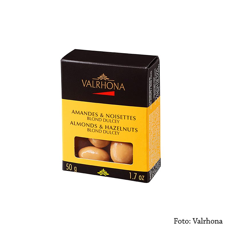 Valrhona Equinoxe kugler – mandler/hasselnødder i Dulcey-chokolade, 50 g