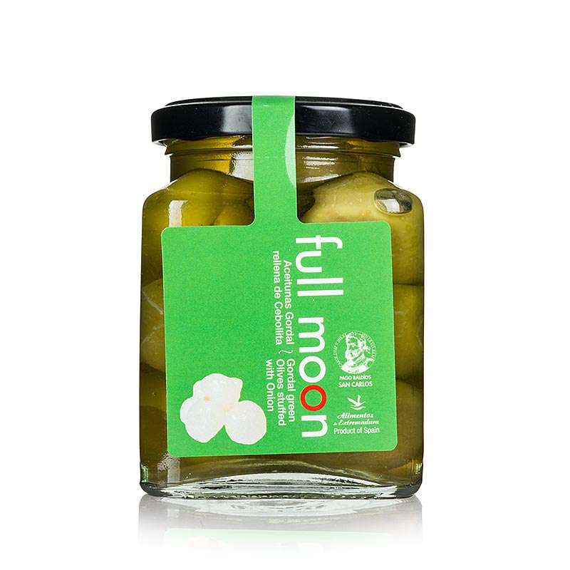 Grønne oliven, uden sten, Gordal, med løg, San Carlos Gourmet, 300 g
