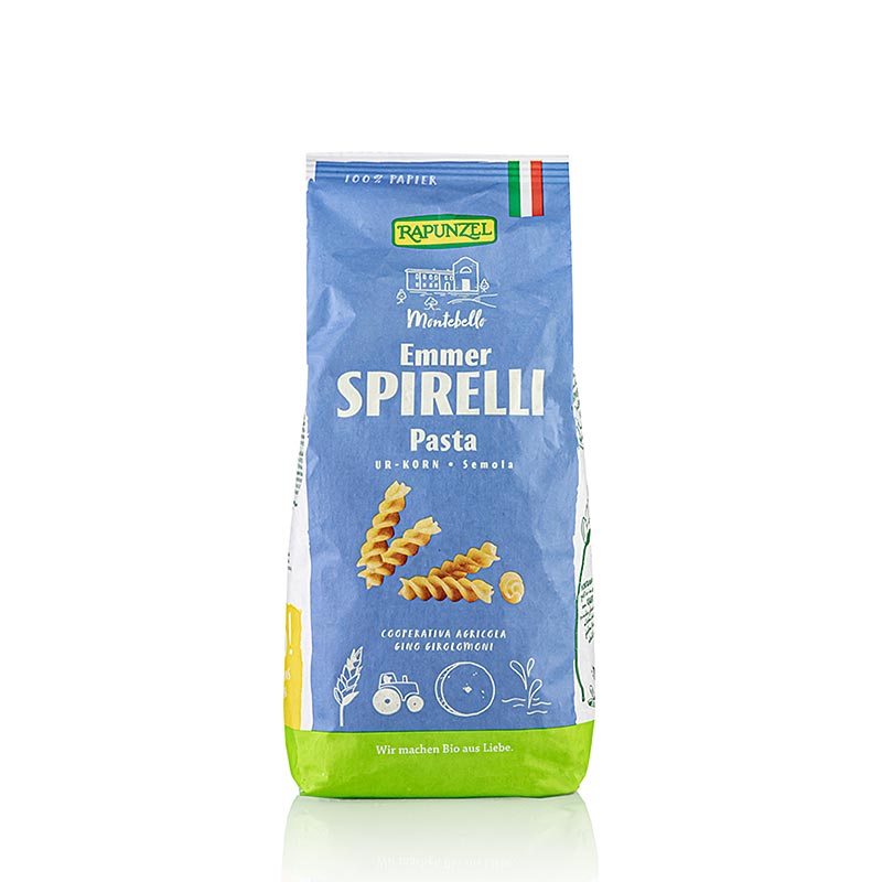 Rapunzel, emmer-nudler – spirelli, semola, økologisk, 500 g