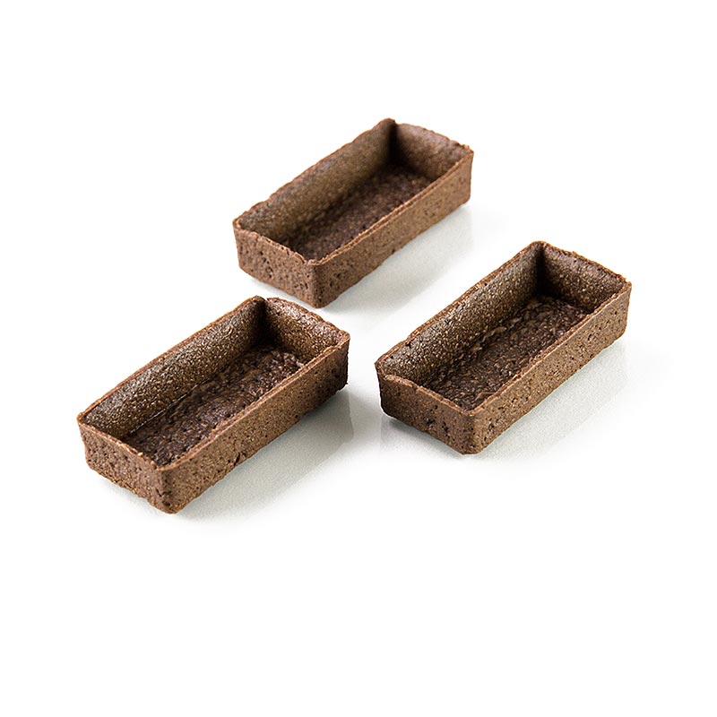 Dessert-tarteletter - Filigrano, rektangulære, 7,3 x 3,3 cm, H 1,8 cm, chokolade