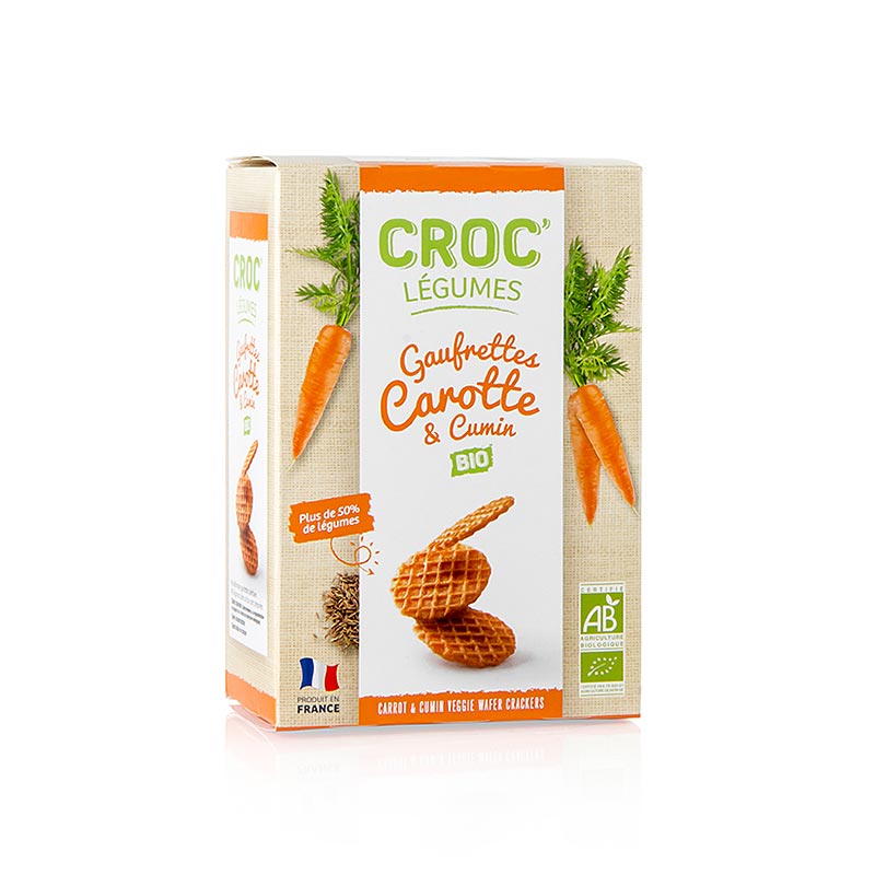 Barsnack Croc Légumes – franske mini-vafler med gulerod og spidskommen, økologis, 40 g