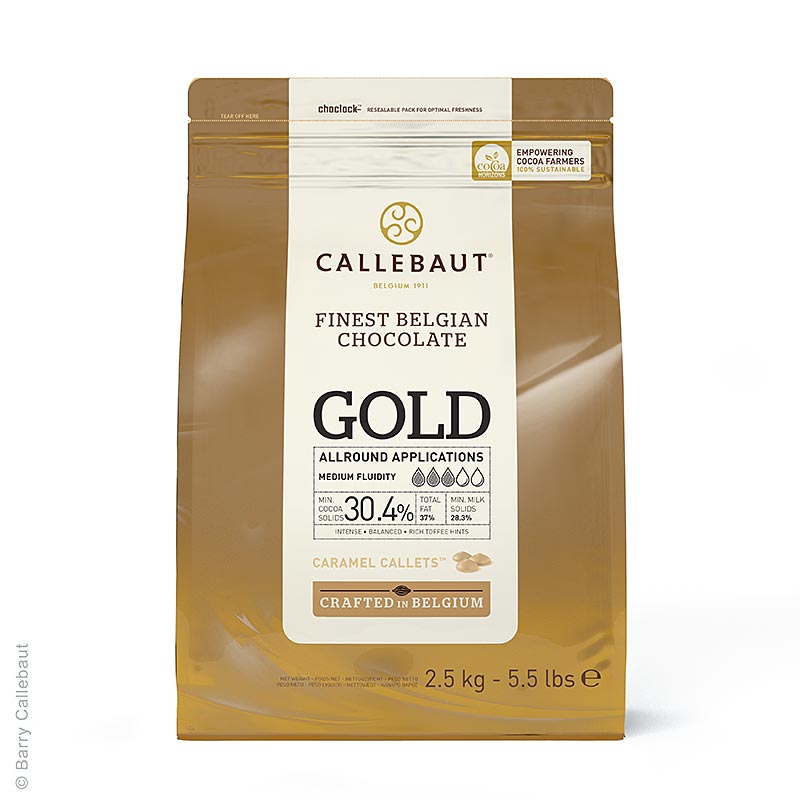 GOLD chokolade, med karamellnote, callets, 30,4 % kakao, 2,5 kg