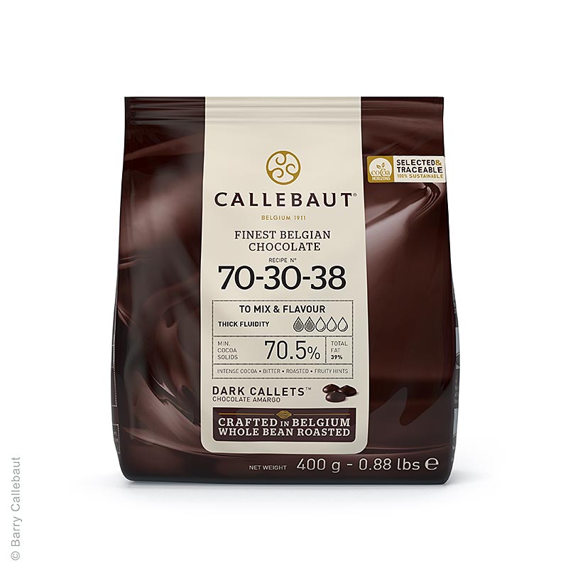 Mørk chokolade, callets, 70,5 % kakao (70-30-38), 400 g