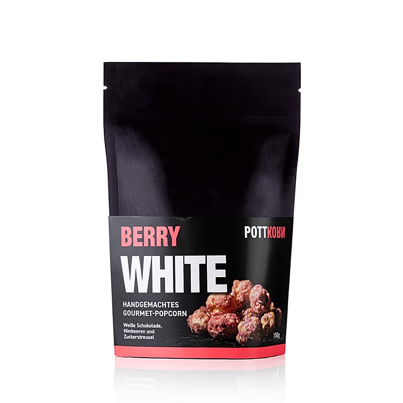 Pottkorn - Berry White, popcorn med hvid chokolade og hindbær, 150 g
