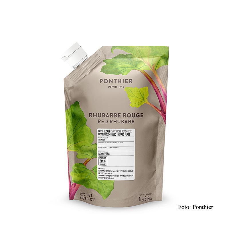 Ponthier rød rabarberpuré, med sukker, 1 kg