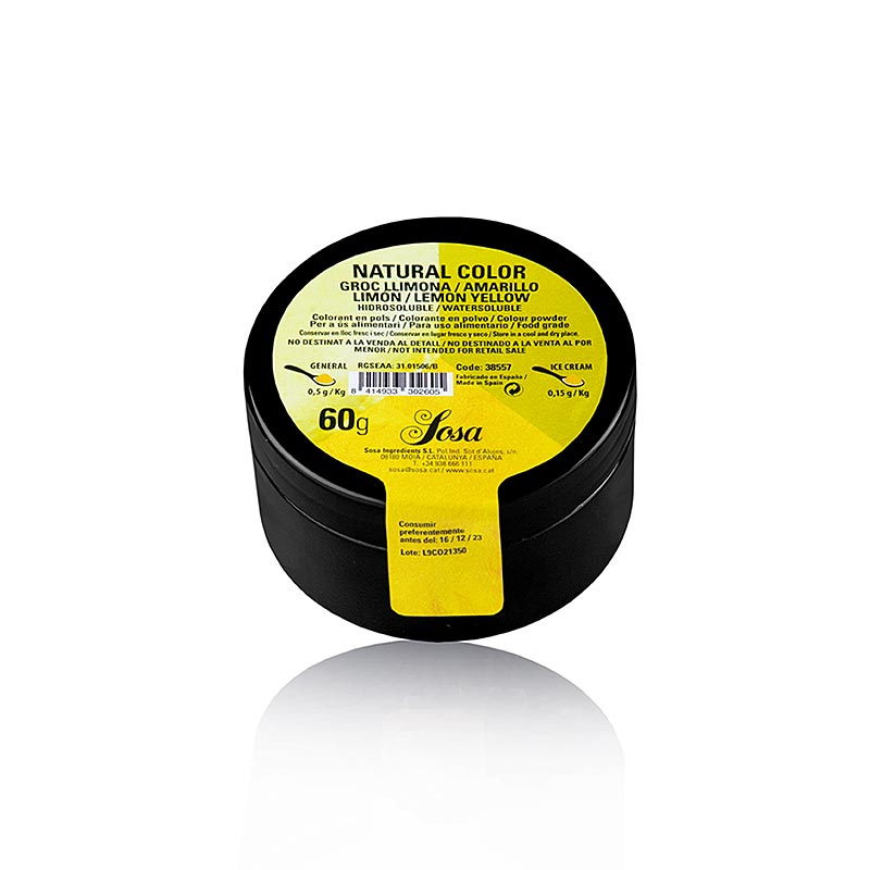 Sosa fødevarefarve naturlig, pulver, citrongul, vandopløselig, 60 g