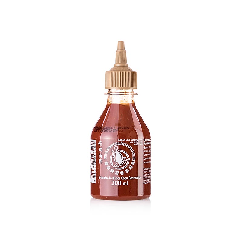 Chilisauce - Sriracha, stærk, med ekstra hvidløg, klemflaske, Flying Goose, 200 ml