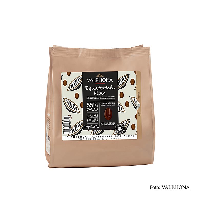 Valrhona Equatoriale Noire 55 %, callets, mørk couverture (4661), 1 kg