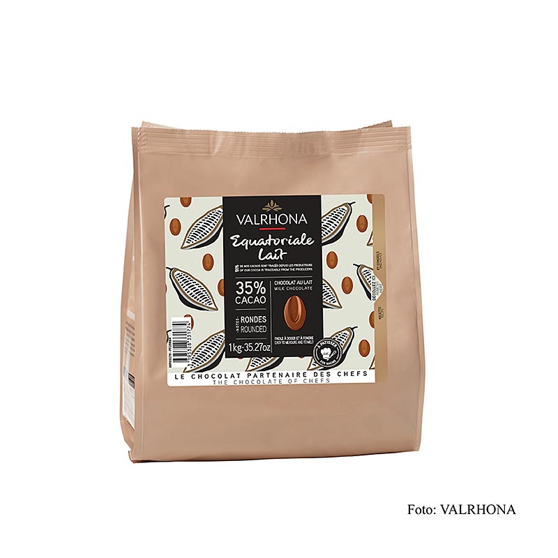 Valrhona Equatoriale Lait, mælkechokolade, callets, 35 % kakao, 1 kg