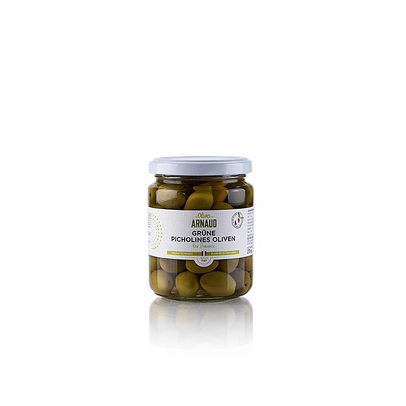 Grønne oliven, med sten, Picholine-oliven, Arnaud, 278 g