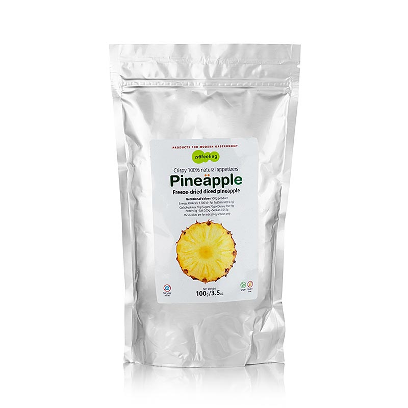 TÖUFOOD LYOFËELING PINEÄPPLE, frysetørret ananas, terninger, 100 g