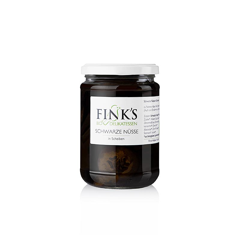 Sorte valnødder (i skiver) i kraftig sirup, Finks Delikatessen, økologisk, 380 g