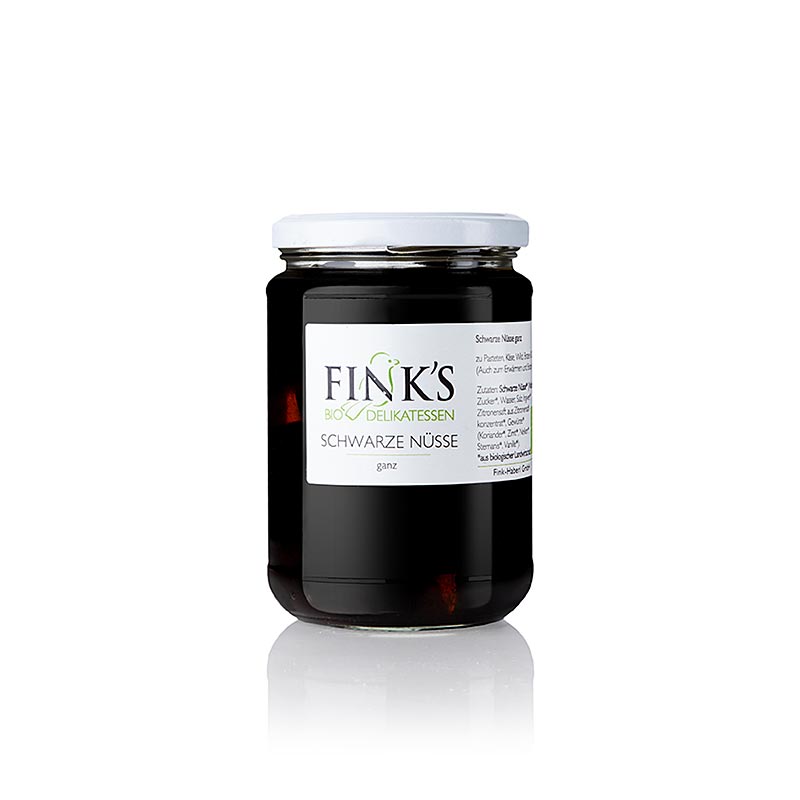 Sorte valnødder (hele) i kraftig sirup, Finks Delikatessen, økologisk, 390 g