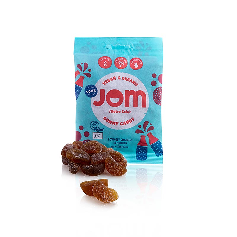 JOM - Sour Retro Cola Gummy Candy, vegansk, økologisk, 70 g