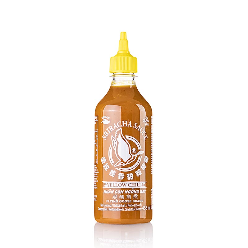 Sriracha chilisauce, lavet af gule chilier, Flying Goose, 455 ml