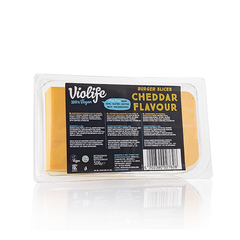 Violife – Cheddar-smag, i skiver, vegansk ostealternativ, 500 g