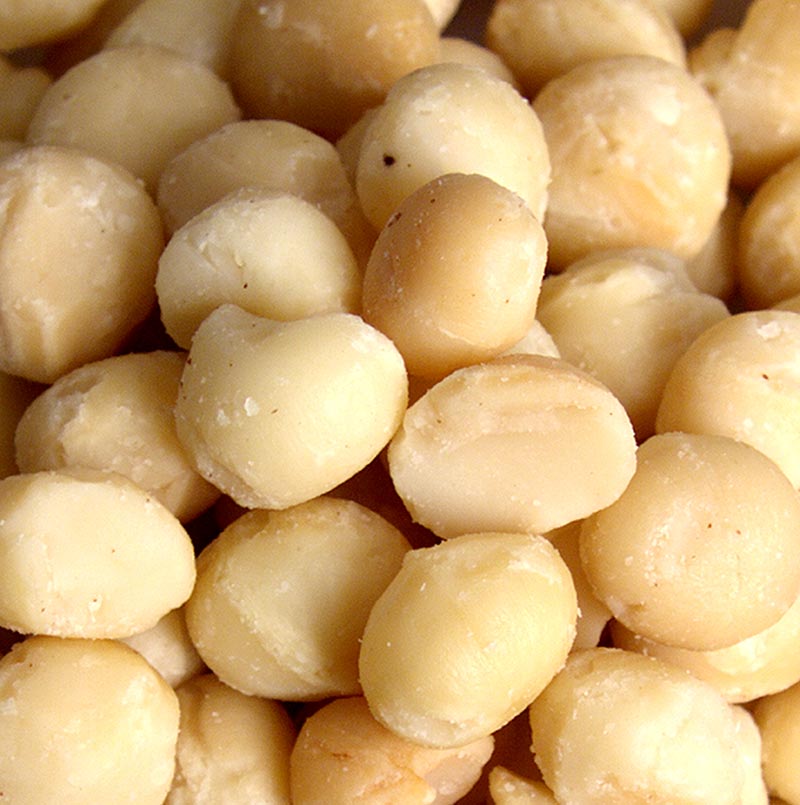 Macadamianødder, hele, ristede, med solsikkeolie, saltede, 1 kg