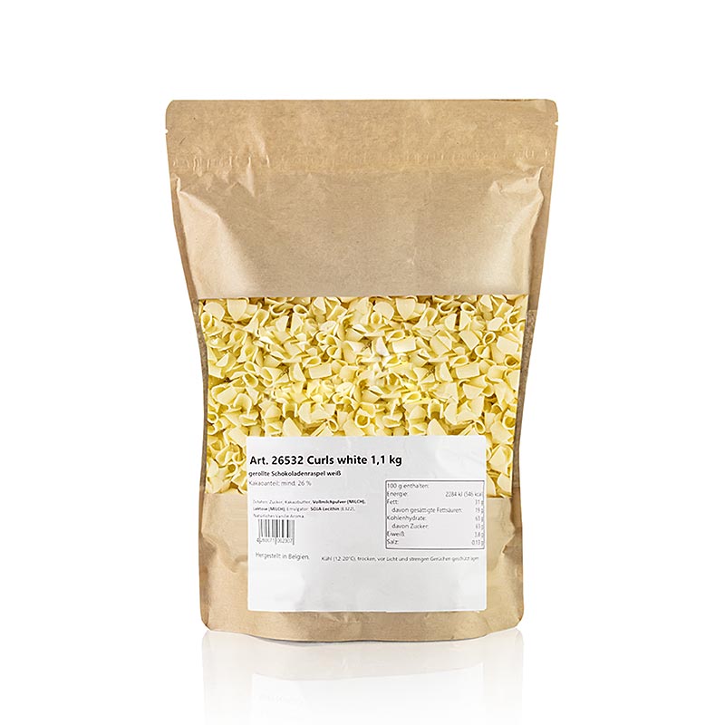 Chokoladepynt, blomst, hvid (Curls white), 1,1 kg