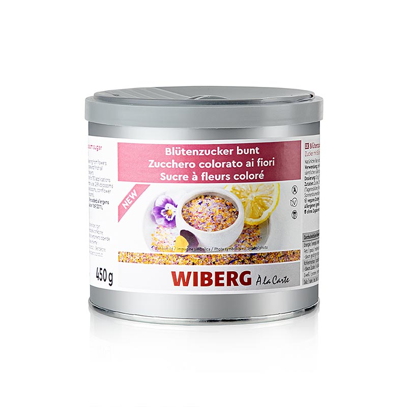 Wiberg Blomstersukker, farvet, med blomster, 450 g
