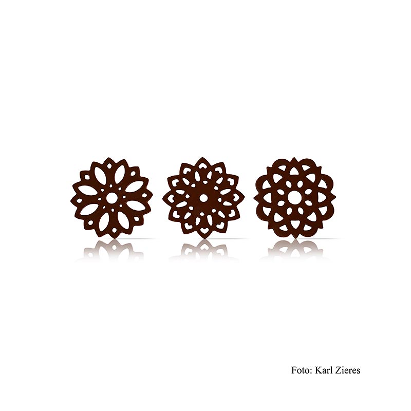 Chokoladeovertræk "Flower dark" (blomst), mørk, 3 designs, Dobla, 219 g, 216 stk