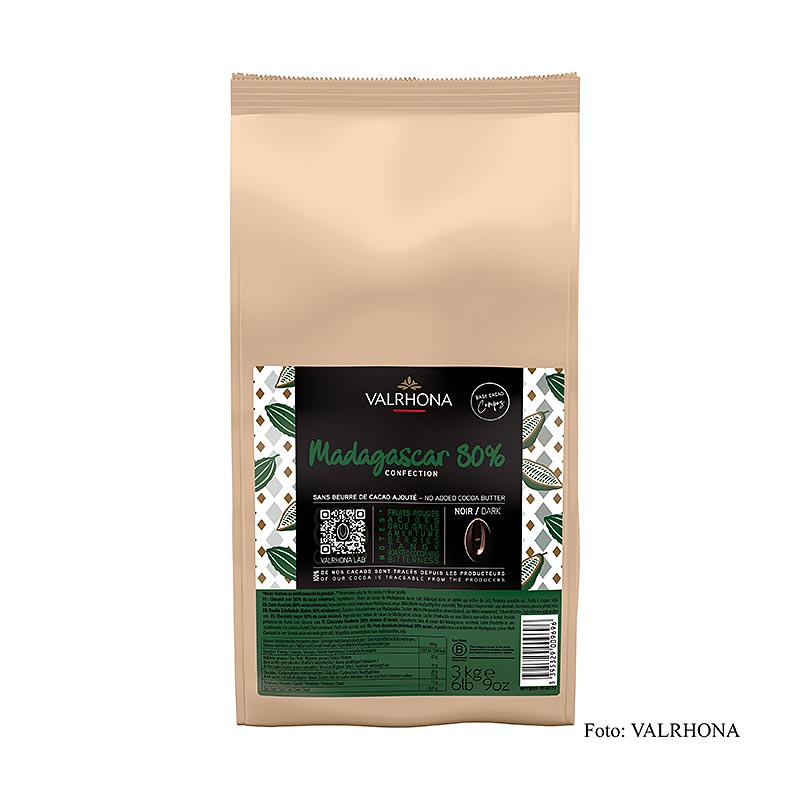 Valrhona Compoz chokolade – kakaobase Madagaskar 80 %, callets, 3 kg