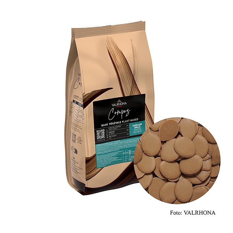 Valrhona Compoz-chokolade – Ristet boghvede-base, callets, 3 kg