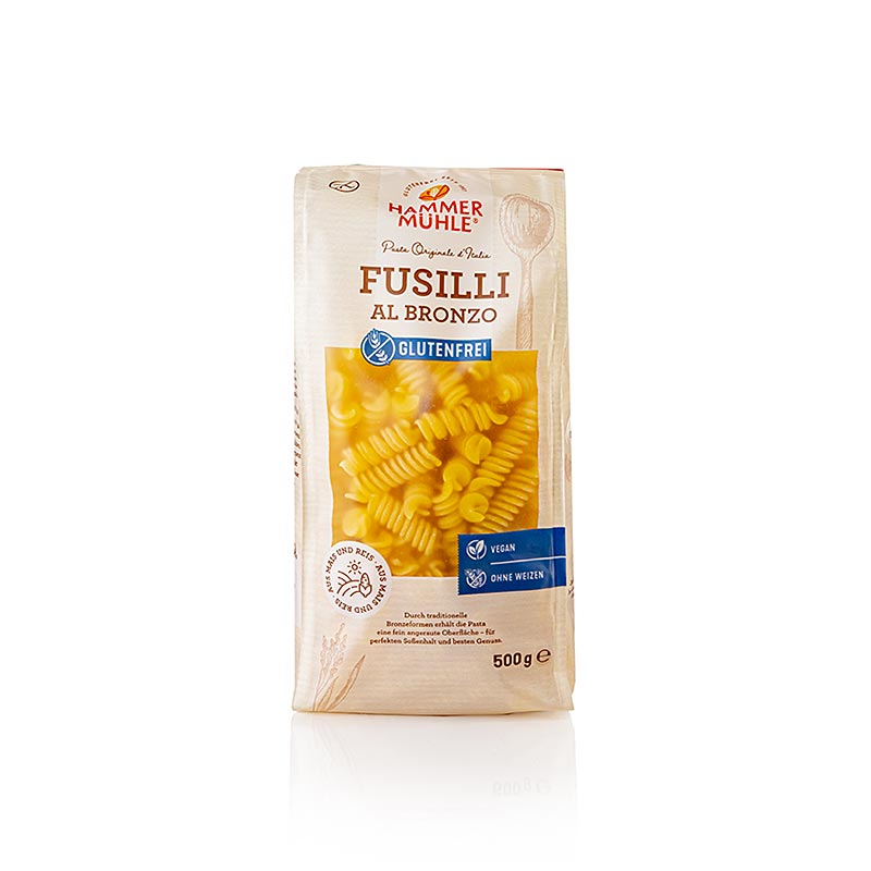 Nudler, fusilli af majs og ris, glutenfri, Hammermühle, 500 g