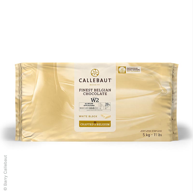 Hvid chokolade, blok, 28 % kakaosmør, 22 % mælk, 5 kg