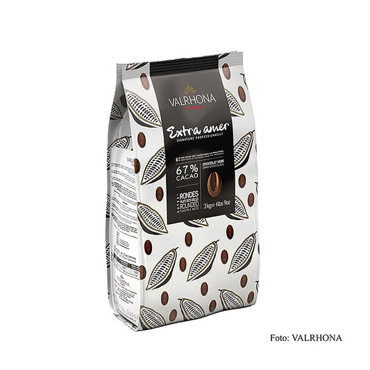 Valrhona Extra Amer, mørk couverture, callets, 67 % kakao, 3 kg