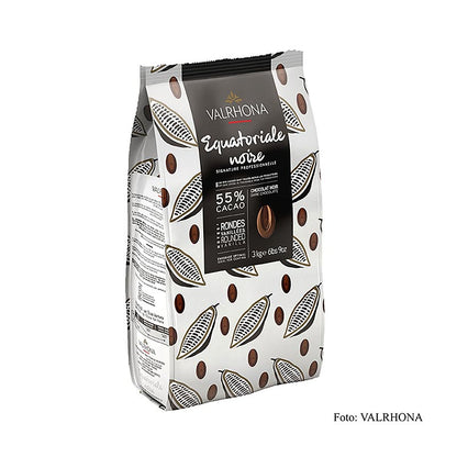 Valrhona Equatoriale Noire, mørk couverture, callets, 55 % kakao, 3 kg