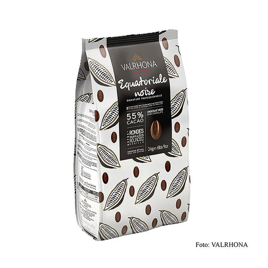 Valrhona Equatoriale Noire, mørk couverture, callets, 55 % kakao, 3 kg