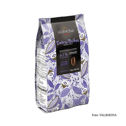 Valrhona Extra Bitter, mørk couverture, callets, 61 % kakao, 3 kg