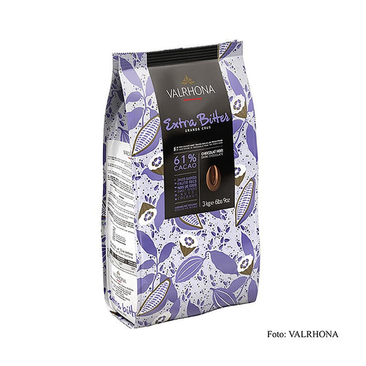 Valrhona Extra Bitter, mørk couverture, callets, 61 % kakao, 3 kg