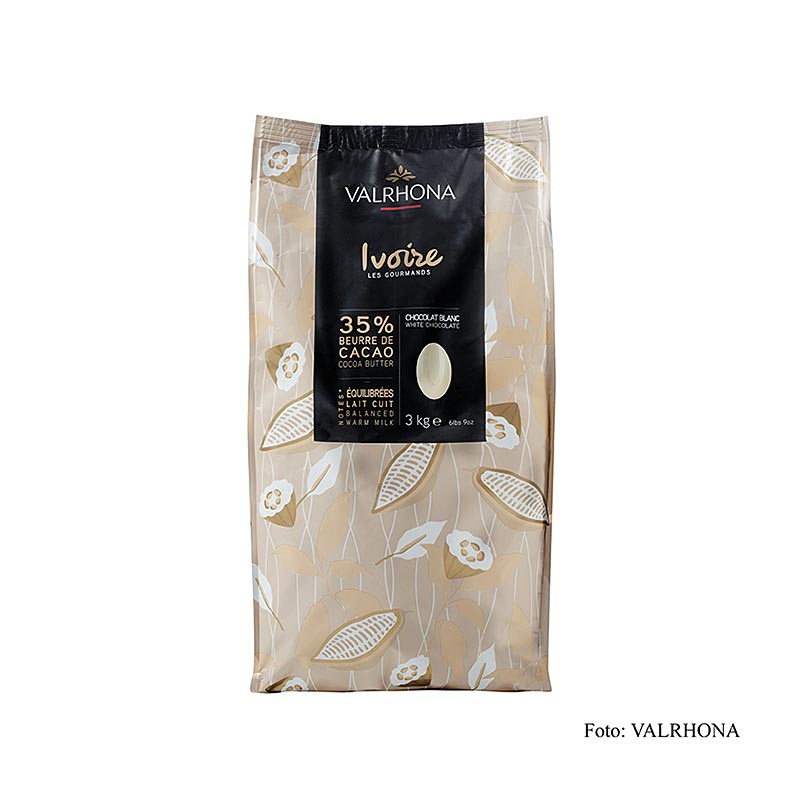 Valrhona Ivoire, hvid couverture, callets, 35 % kakaosmør, 3 kg