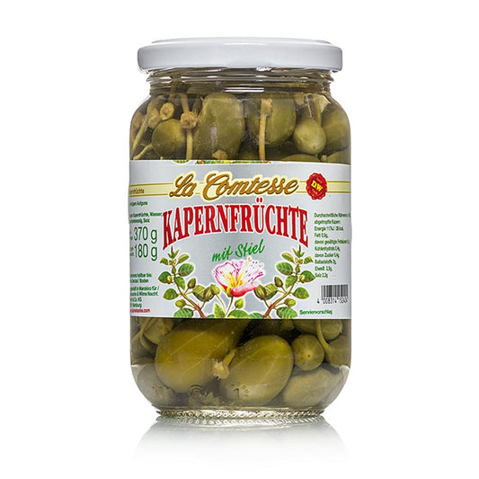 Kapersfrugter, store, med stilk, 18 mm, La Comtesse, 370 g