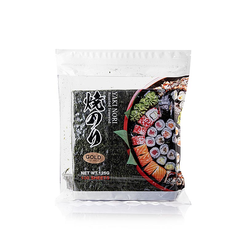 Yakinori halv størrelse, tørrede tangblade, ristede, guld, 125 g