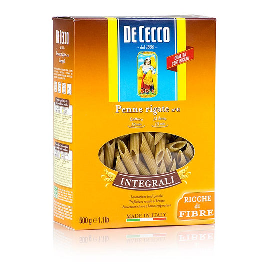 De Cecco fuldkorns penne rigate, nr. 41, 500 g