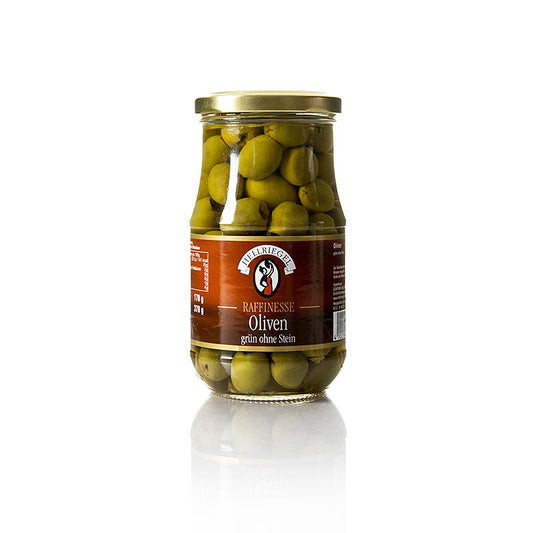 Grønne oliven, uden sten, i lage, 370 g