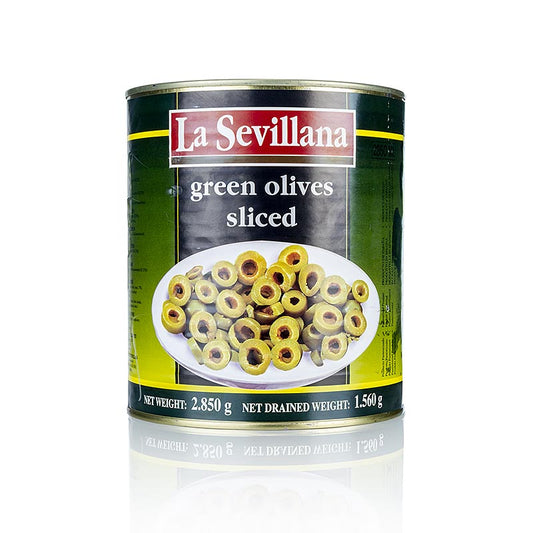 Grønne oliven, i skiver, i lage, 3 kg